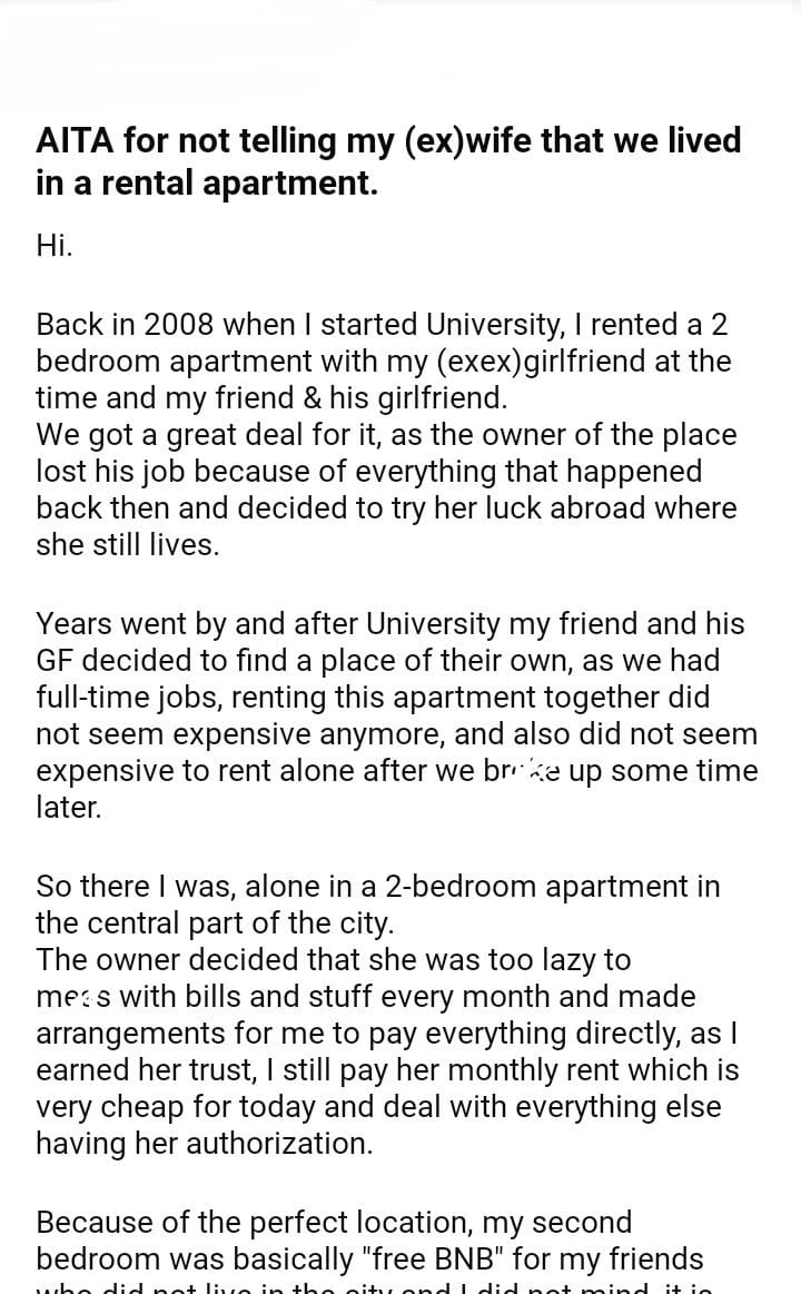 AITA for not telling my wife that we lived in a rental apartment ...